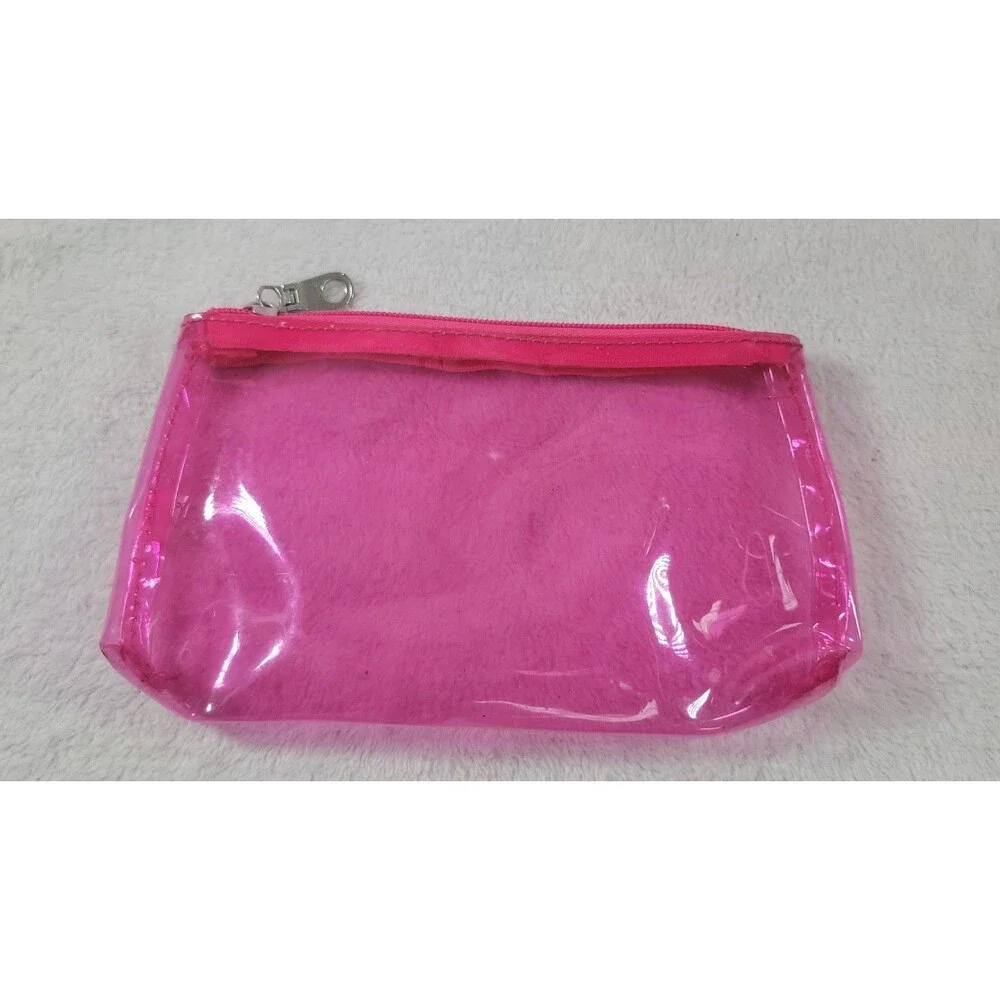 ​Clear Pink Transparent Plastic Travel Cosmetic Makeup Bag Zipper Pouch Organize